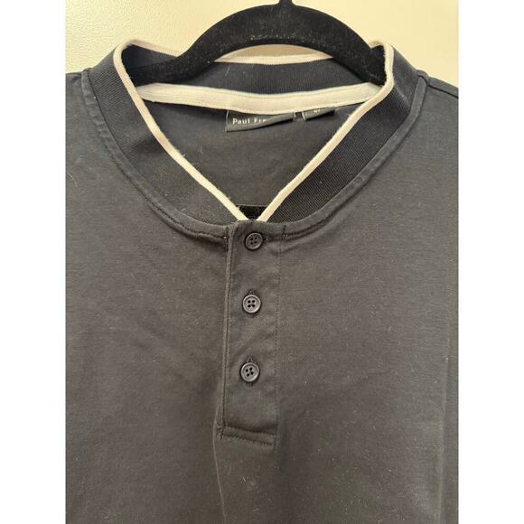 Paul Fredrick Men's XL Black/White Cotton Short Sleeve Polo Henley Tee - Picture 3 of 5